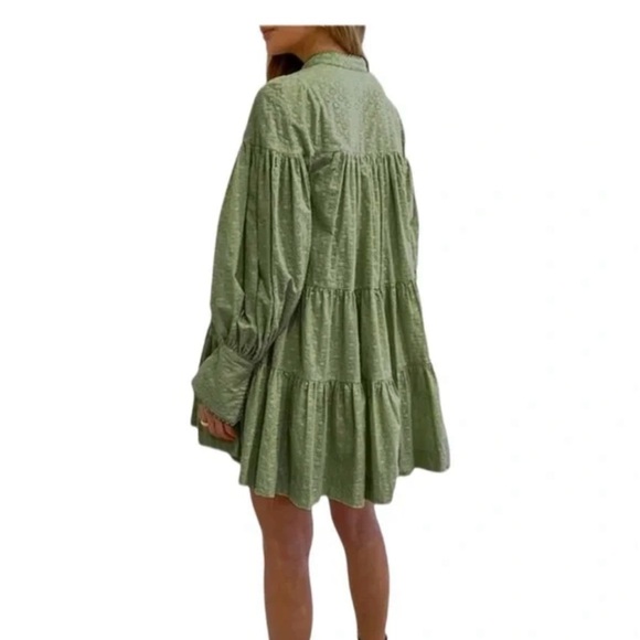 Women's Bohemian Floral Print Button Down Long Lantern Sleeve Shift Tunic Dress - Picture 3 of 15